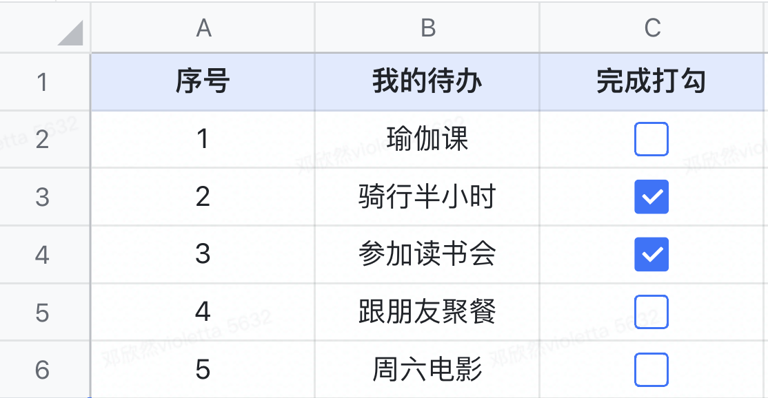 在表格中使用复选框